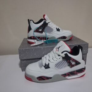 Air Jordan 4 Retro White Leather Pink Teal Crackle Black Red Accents